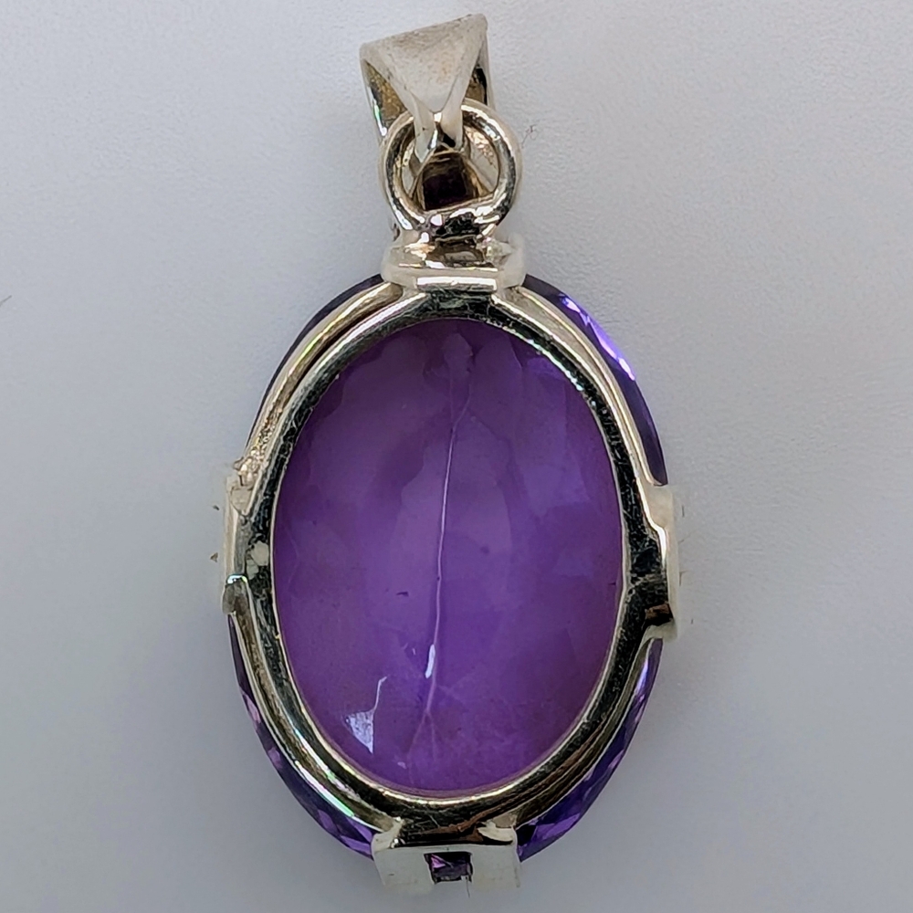 Large Natural Amethyst S925 Sterling Silver Pendant High Quality - Picture 6 of 8
